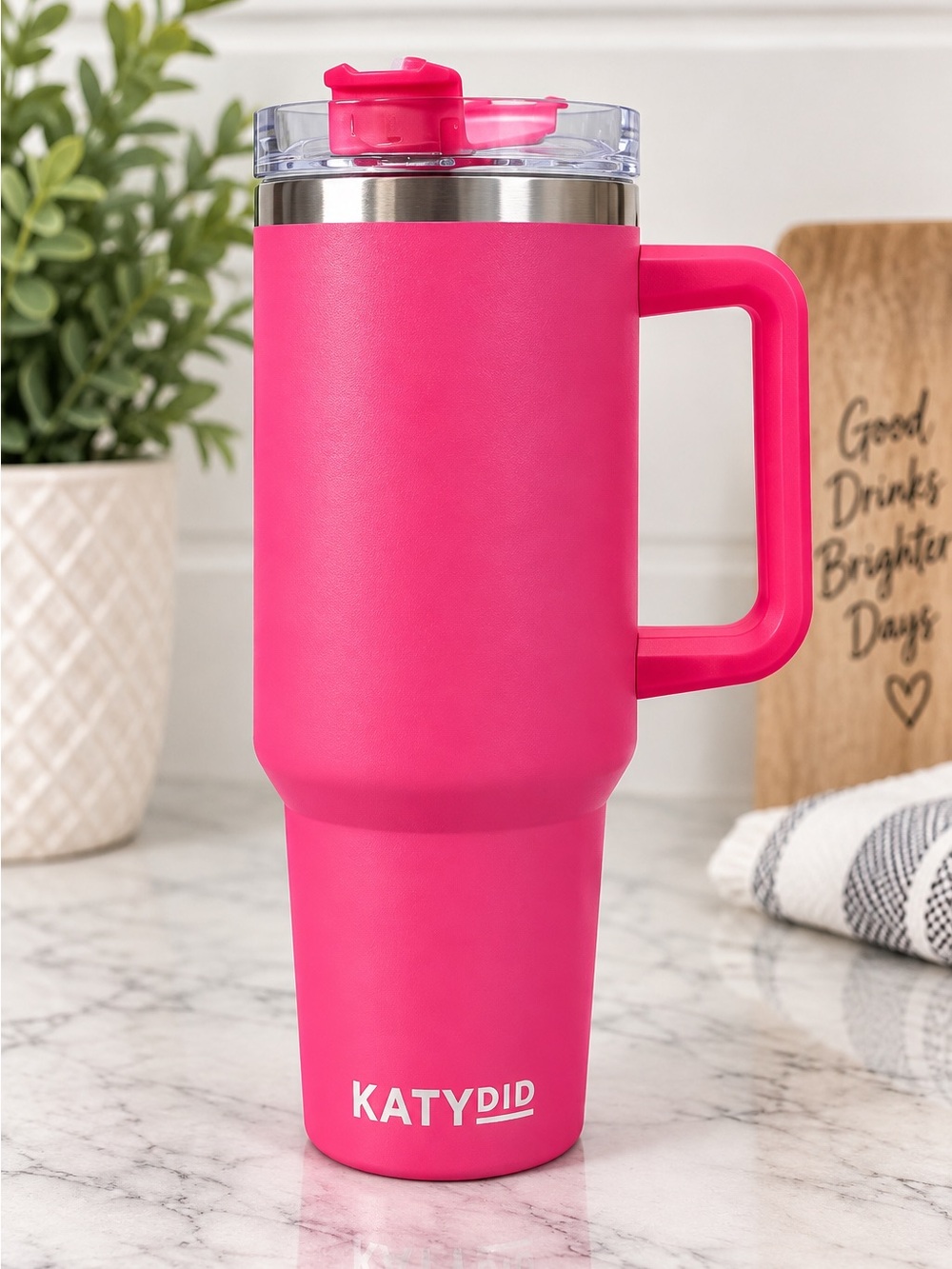 NWT Katydid 40 Oz Hot Pink Insulated Tumbler Cup Handle Straw